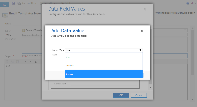 create outlook email template with fields