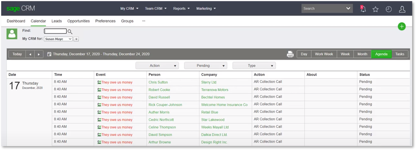 Manage Receivables with Sage CRM AR Clerk Collection Call Agenda