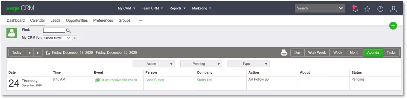 Manage Receivables with Sage CRM AR Clerk Collection Call Follow-up Agenda