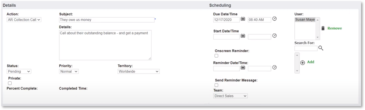 Manage Receivables with Sage CRM AR Collection Call Task