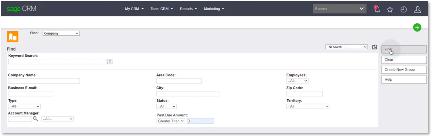 Manage Receivables with Sage CRM Company Past Due Invoice Search