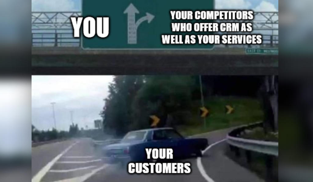 meme of car switching to exit for partners who offer crm and your Microsoft services