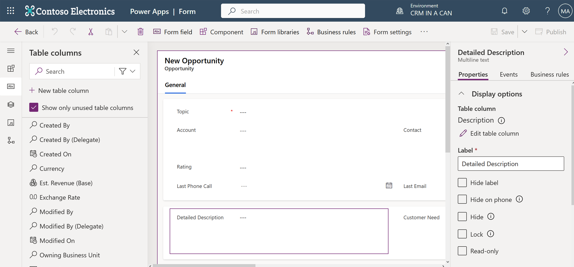 Image of the customization screen for CRM in a Can