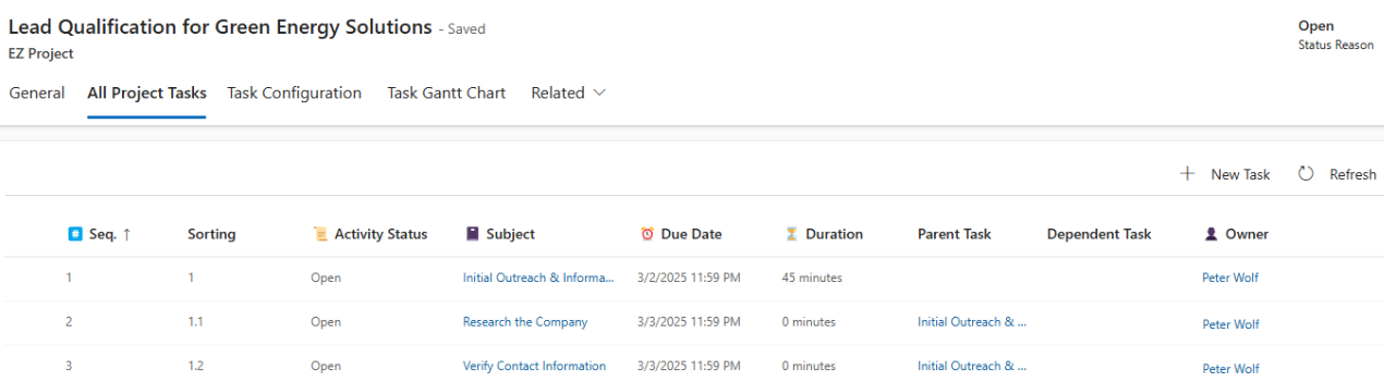 EZ Projects Task View
